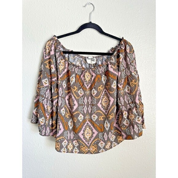 Savanna Jane Blouse Womens Size Large Bohemian Aztec Off Shoulder Peasant Top - Picture 1 of 6